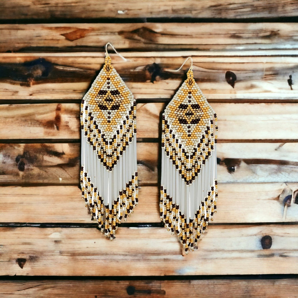 Western Chevron Aztec Seed Bead Tassel Earrings - 260 Broadway Boutique