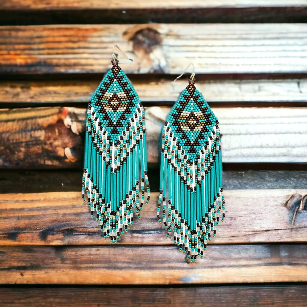 Western Chevron Aztec Seed Bead Tassel Earrings - 260 Broadway Boutique