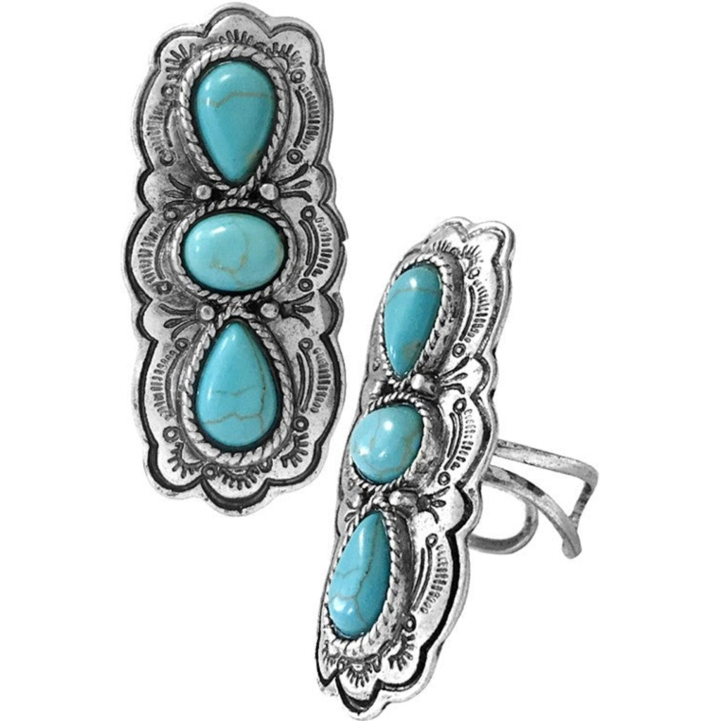 Western Concho Aztec Gemstone Cuff Ring - 260 Broadway Boutique