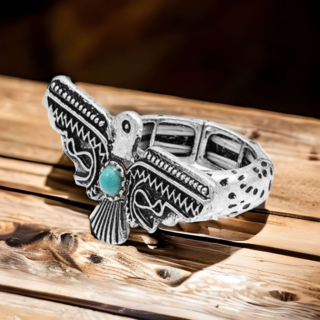 Western Concho Thunderbird Stretch Ring - 260 Broadway Boutique