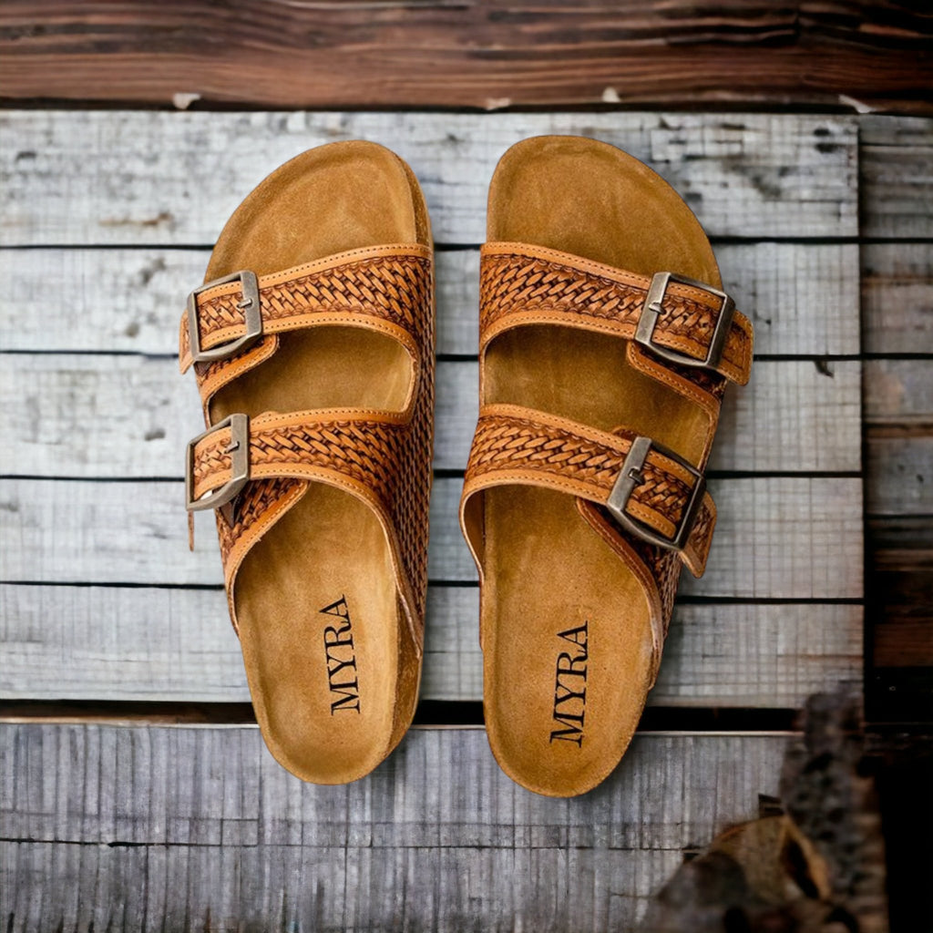 Western Hand - Tooled Sandals w/Buckles - 260 Broadway Boutique