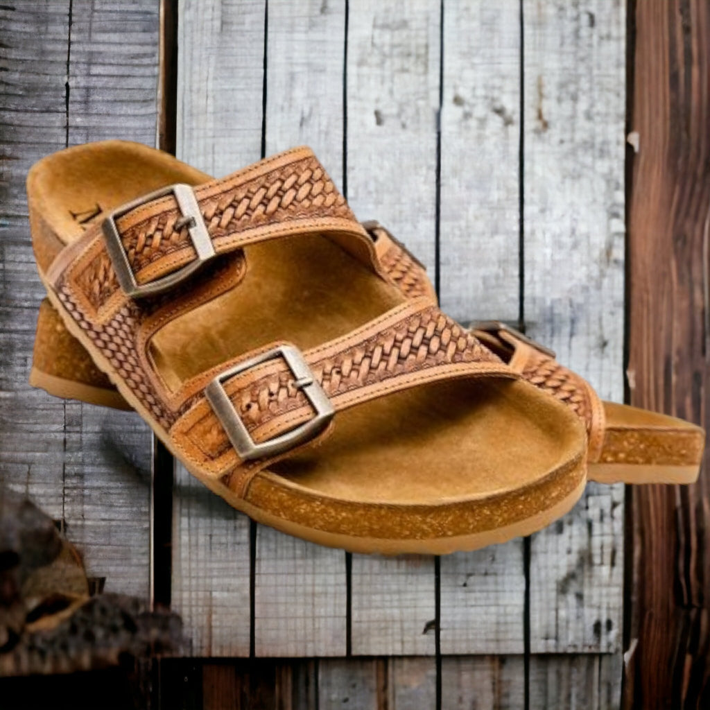 Western Hand - Tooled Sandals w/Buckles - 260 Broadway Boutique