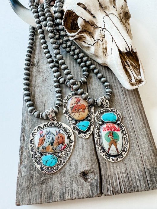 Western Print Pendant Necklace - Navajo Style Pearl Multiple Designs - 260 Broadway Boutique