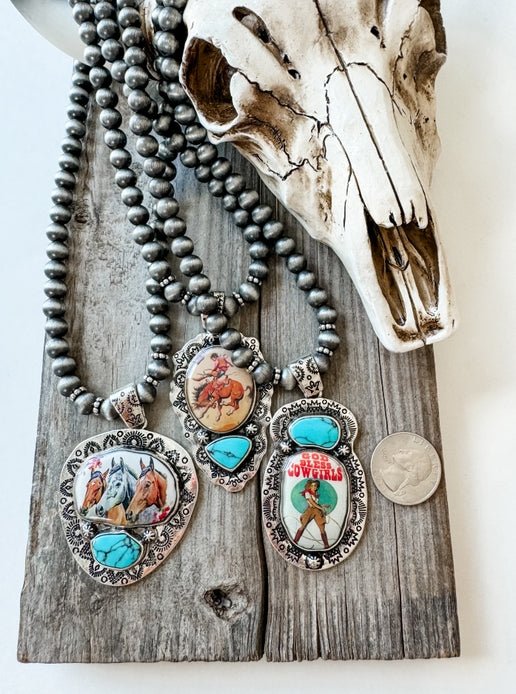 Western Print Pendant Necklace - Navajo Style Pearl Multiple Designs - 260 Broadway Boutique