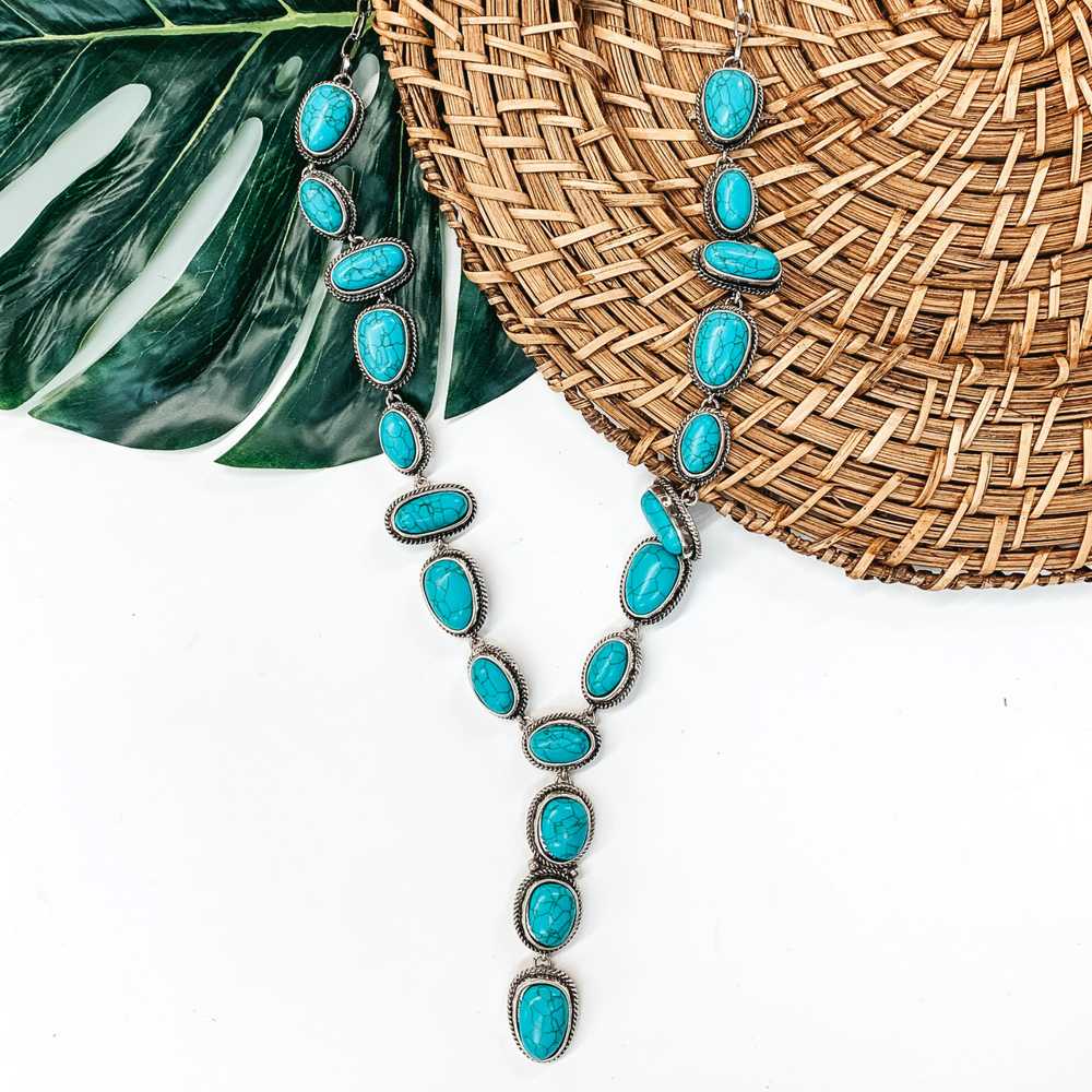 WESTERN STONE LARIAT NECKLACE IN FAUX TURQUOISE - 260 Broadway Boutique