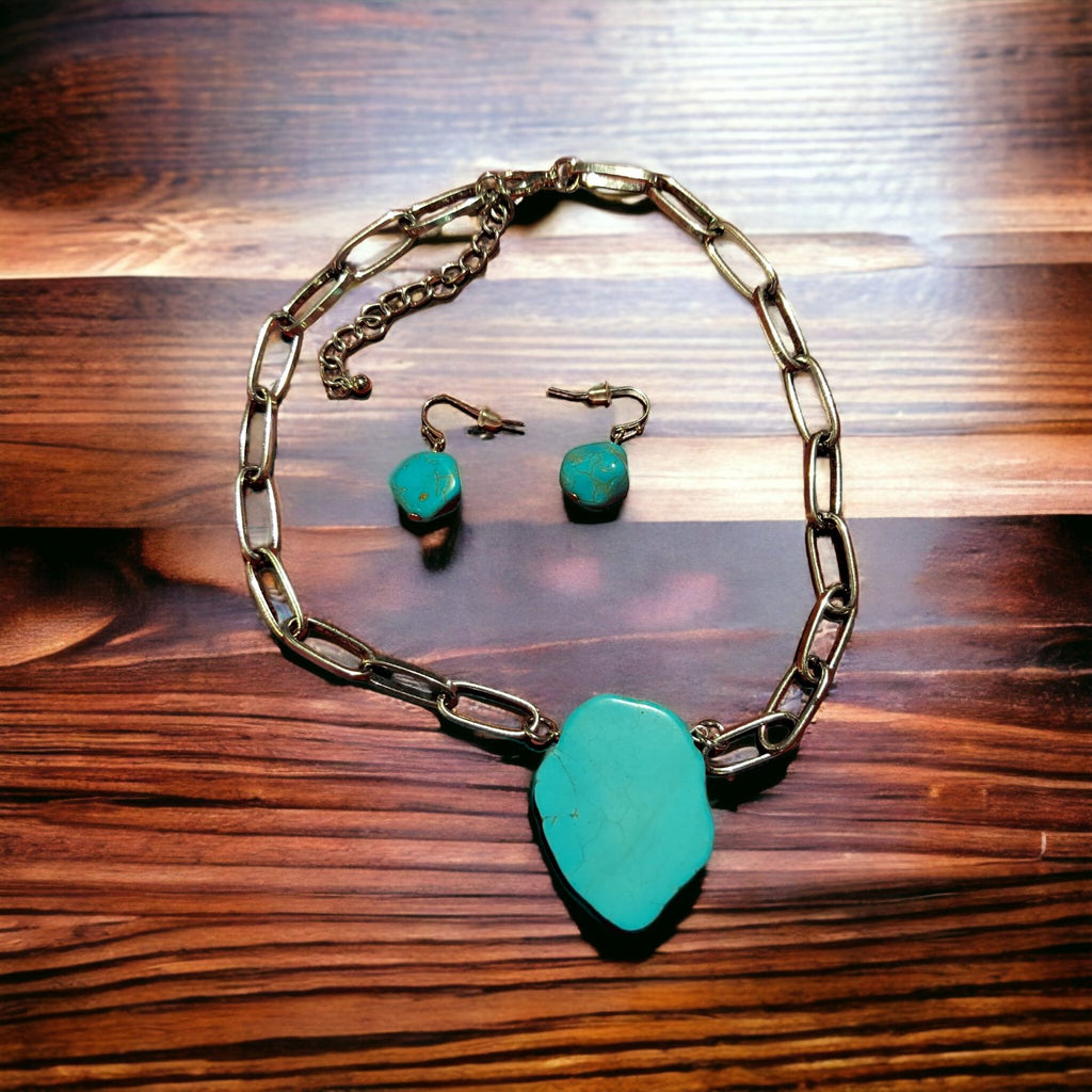 Western Turquoise Link Necklace Set - 260 Broadway Boutique