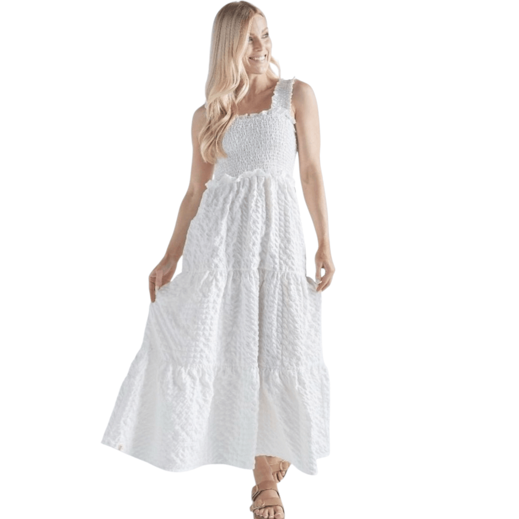 White Textured Puff Maxi Dress - 260 Broadway Boutique