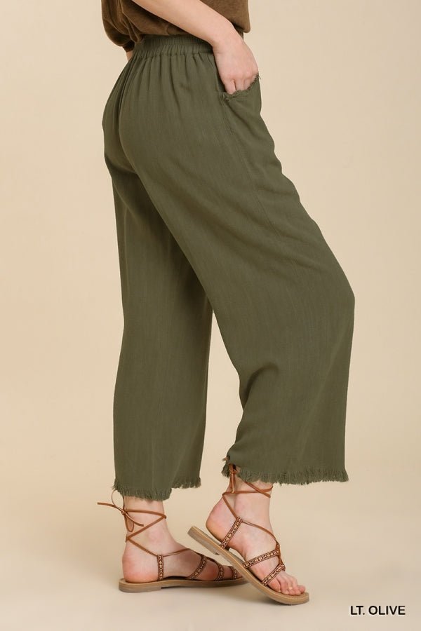 Wide Leg Pants with Elastic Waist Band & Unfinished Hem - 260 Broadway Boutique