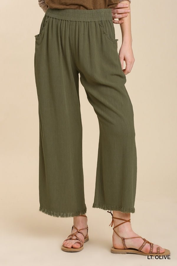 Wide Leg Pants with Elastic Waist Band & Unfinished Hem - 260 Broadway Boutique