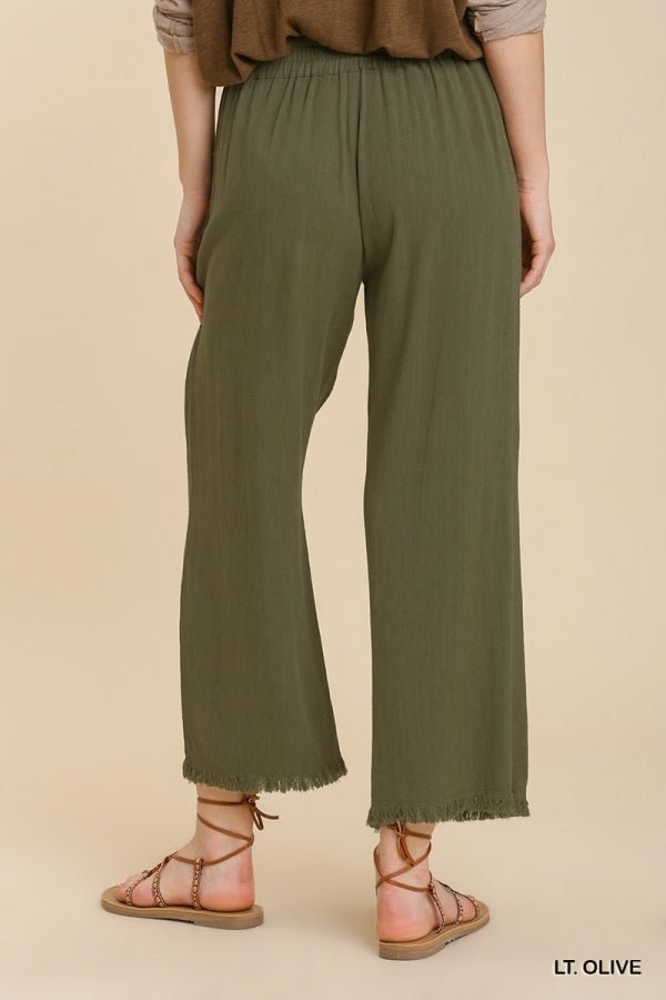 Wide Leg Pants with Elastic Waist Band & Unfinished Hem - 260 Broadway Boutique