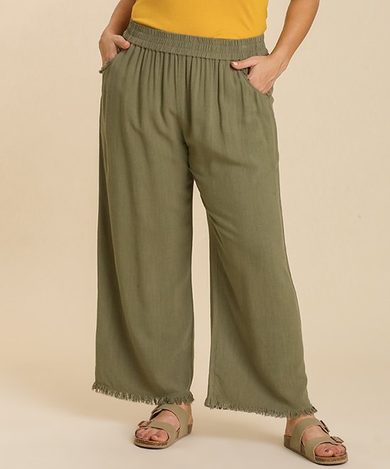 Wide Leg Pants with Elastic Waist Band & Unfinished Hem - 260 Broadway Boutique