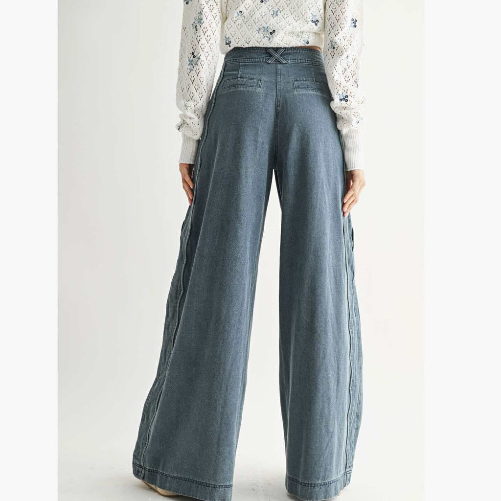 Wide Leg Stretchy Denim Trousers - 260 Broadway Boutique