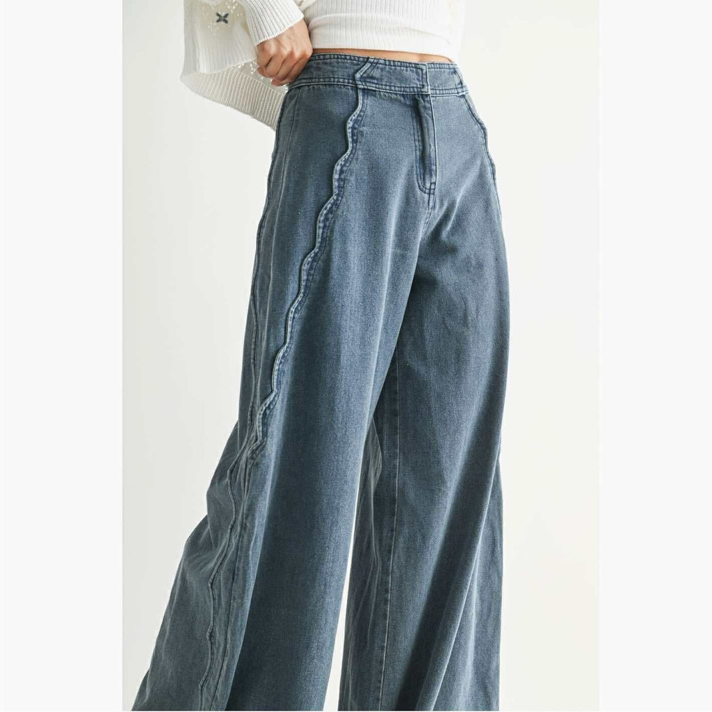 Wide Leg Stretchy Denim Trousers - 260 Broadway Boutique