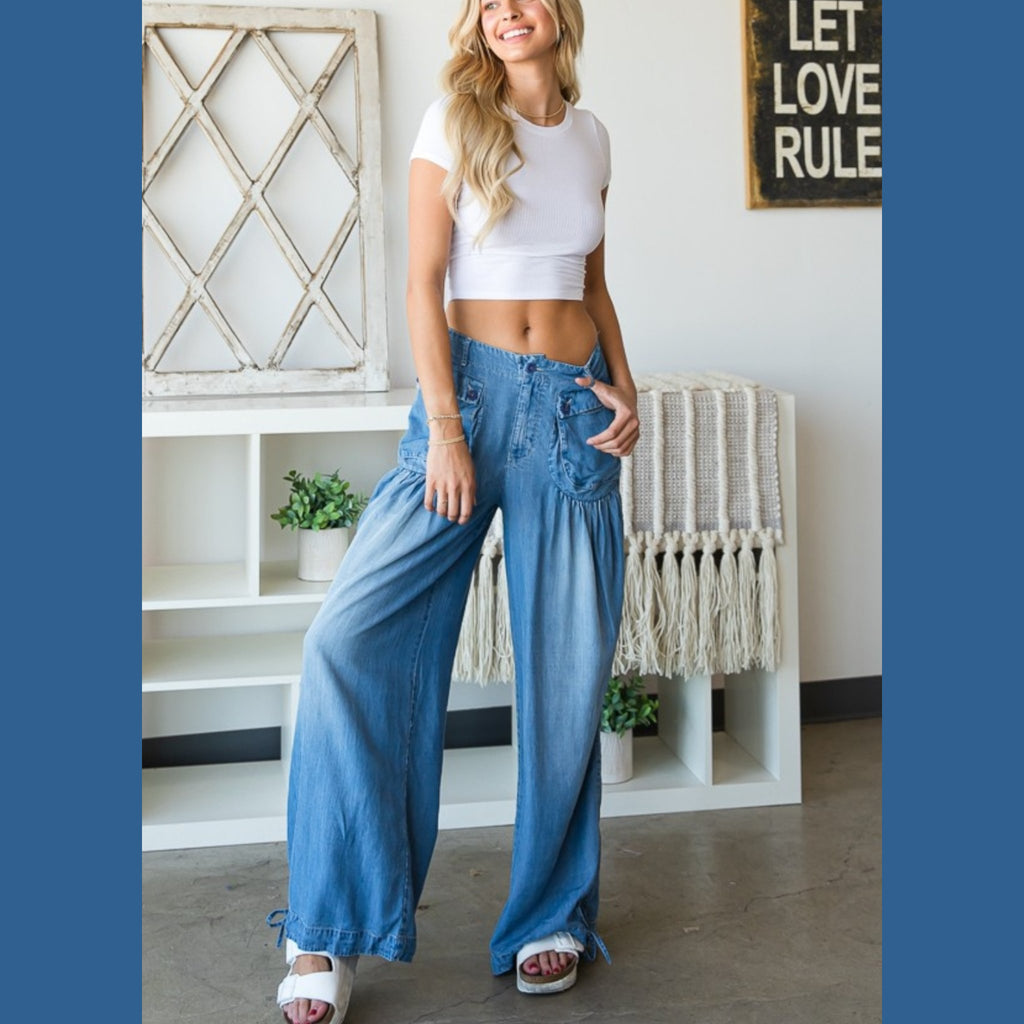 Wide Leg Tensel Pants - 260 Broadway Boutique