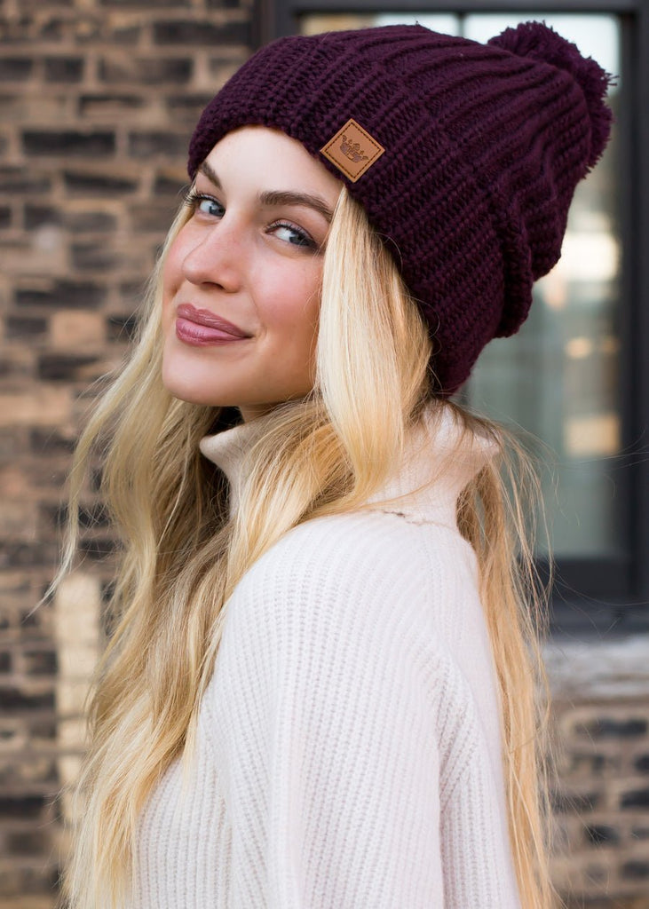 Wine Slouchy Knit Beanie - 260 Broadway Boutique