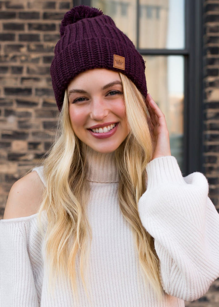 Wine Slouchy Knit Beanie - 260 Broadway Boutique