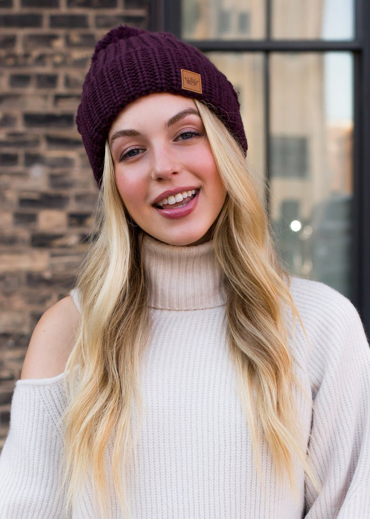 Wine Slouchy Knit Beanie - 260 Broadway Boutique