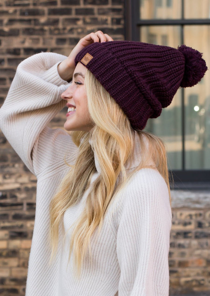 Wine Slouchy Knit Beanie - 260 Broadway Boutique