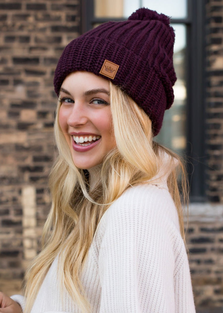 Wine Slouchy Knit Beanie - 260 Broadway Boutique