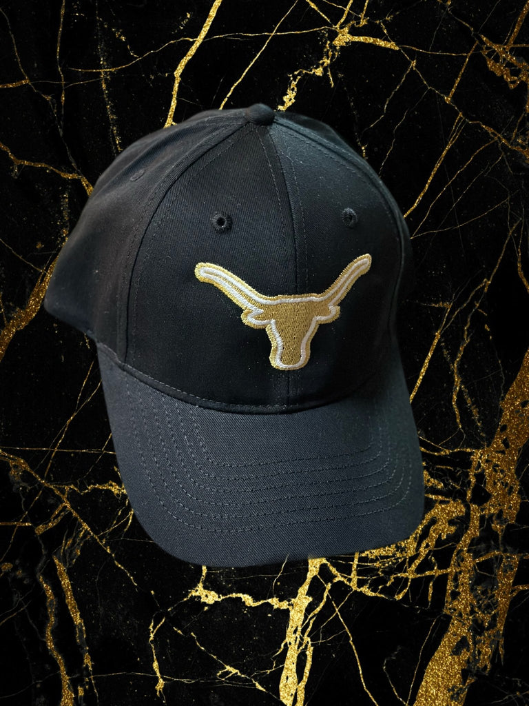 Women's/Youth Longhorns Black Hat - Gold Longhorn With White Stitch Longhorn - 260 Broadway Boutique