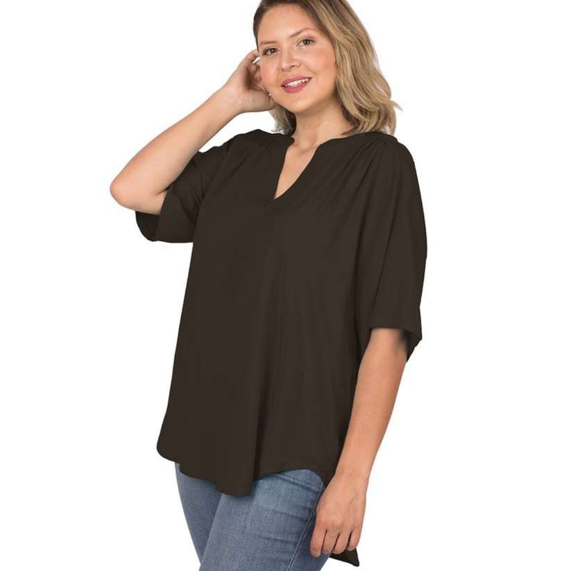 Woven Split Neck Short Sleeve Top Plus Size - 260 Broadway Boutique