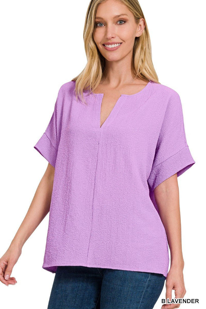 Woven Split Neck Top (6 Colors) - 260 Broadway Boutique