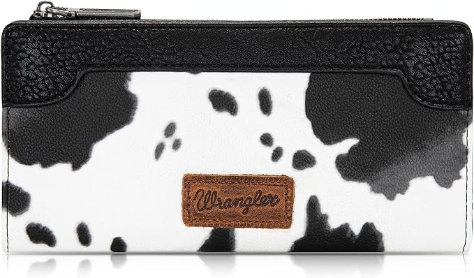 Wrangler Cow Print Bi - Fold Wallet - Black - 260 Broadway Boutique