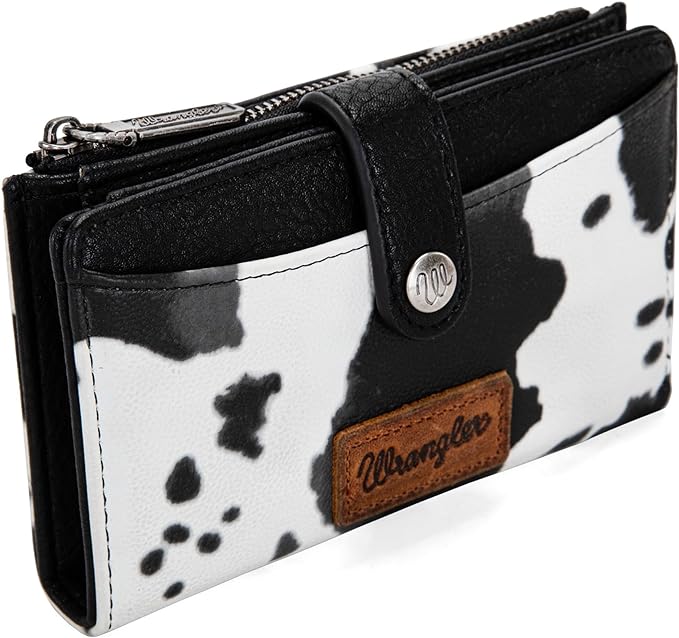 Wrangler Cow Print Bi - Fold Wallet - Black - 260 Broadway Boutique