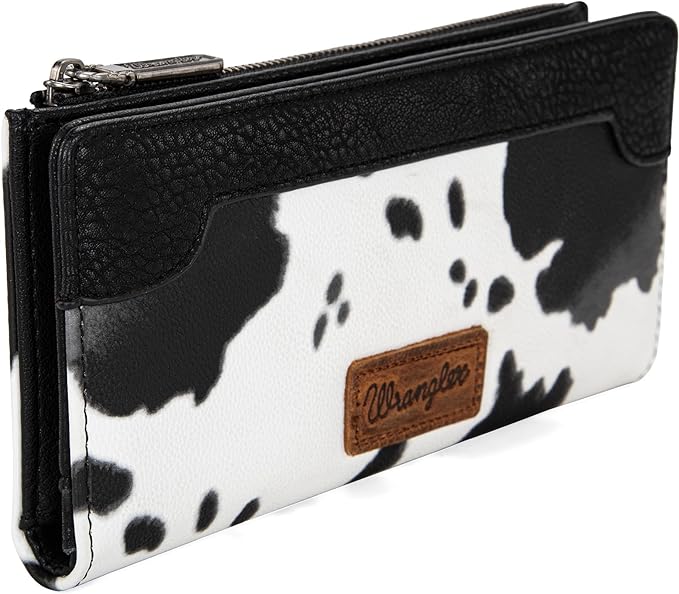 Wrangler Cow Print Bi - Fold Wallet - Black - 260 Broadway Boutique