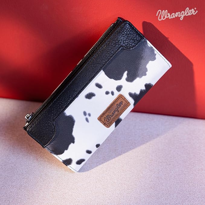 Wrangler Cow Print Bi - Fold Wallet - Black - 260 Broadway Boutique