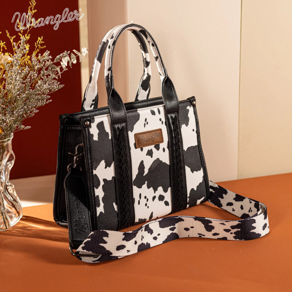 Wrangler Cow Print Concealed Carry Tote/Crossbody - Black - 260 Broadway Boutique