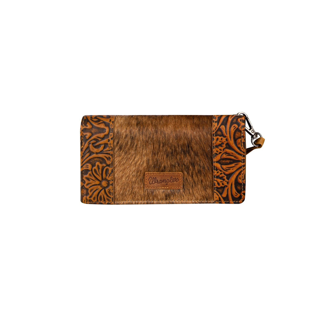 Wrangler Hair - On Cowhide Vintage Floral Tooled Wallet - Brown - 260 Broadway Boutique