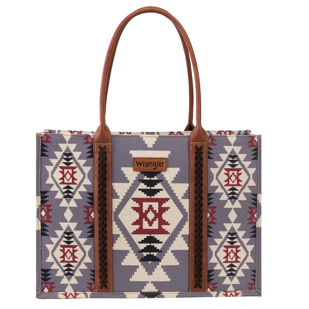 Wrangler Southwestern Pattern Dual Sided Print Canvas Wide Tote Coffee - 260 Broadway Boutique