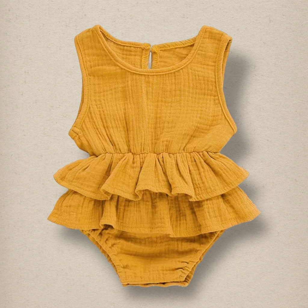 Yellow Sleeveless Ruffle Romper - 260 Broadway Boutique