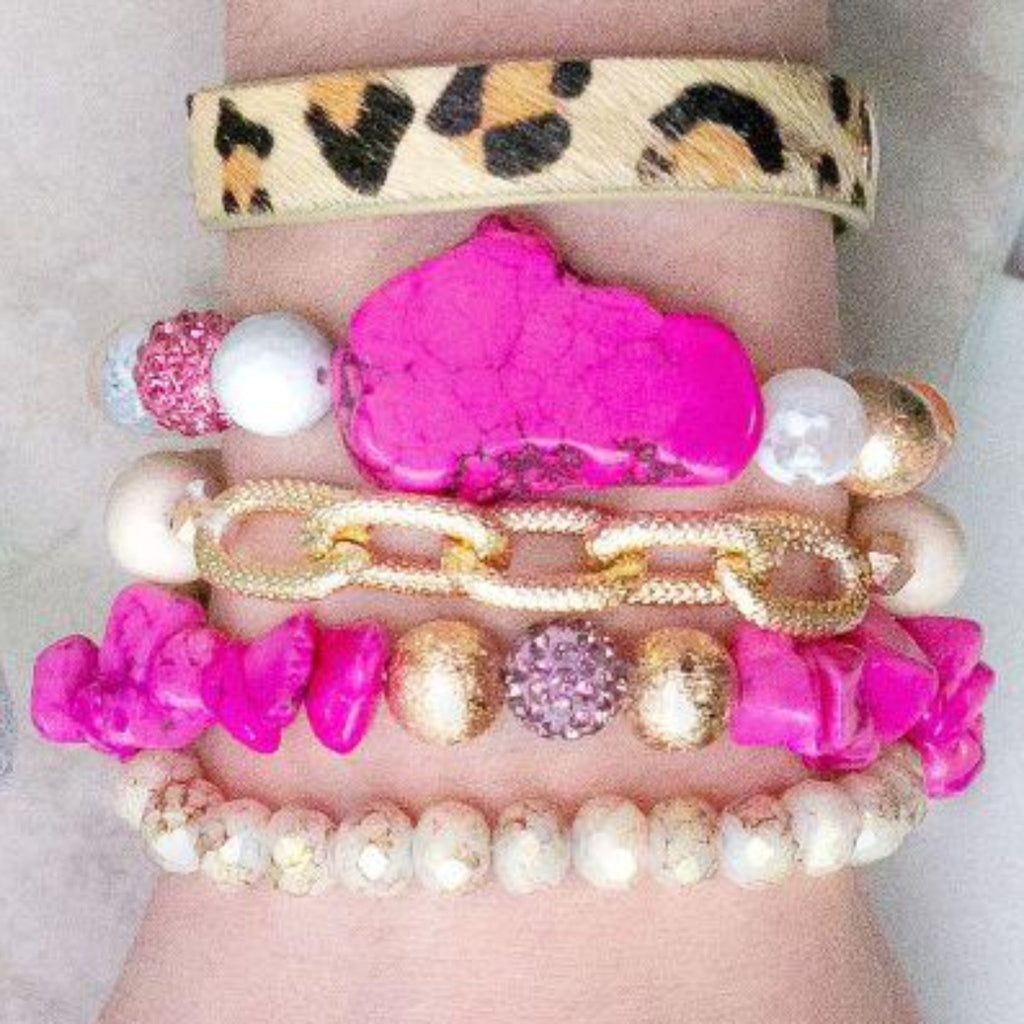 Yourus Truly Bracelet Set, Pink/Leopard Mix - 260 Broadway Boutique