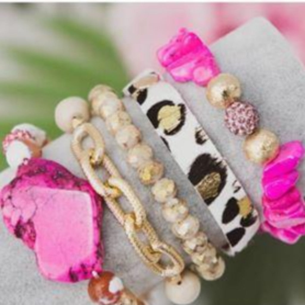 Yourus Truly Bracelet Set, Pink/Leopard Mix - 260 Broadway Boutique