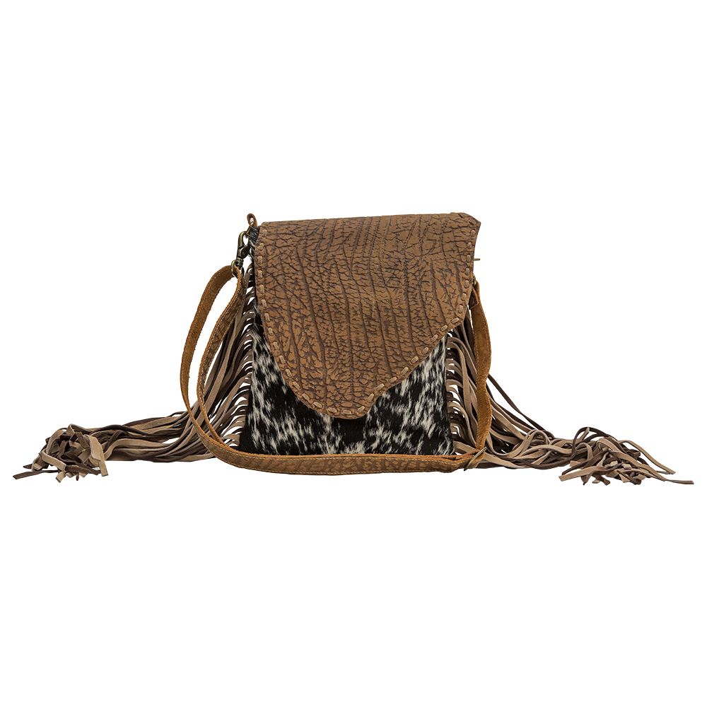 Riviera - Compact Shoulder Bag with Boho Fringe, Authentic Vintage Auburn / Adjustable Crossbody Strap